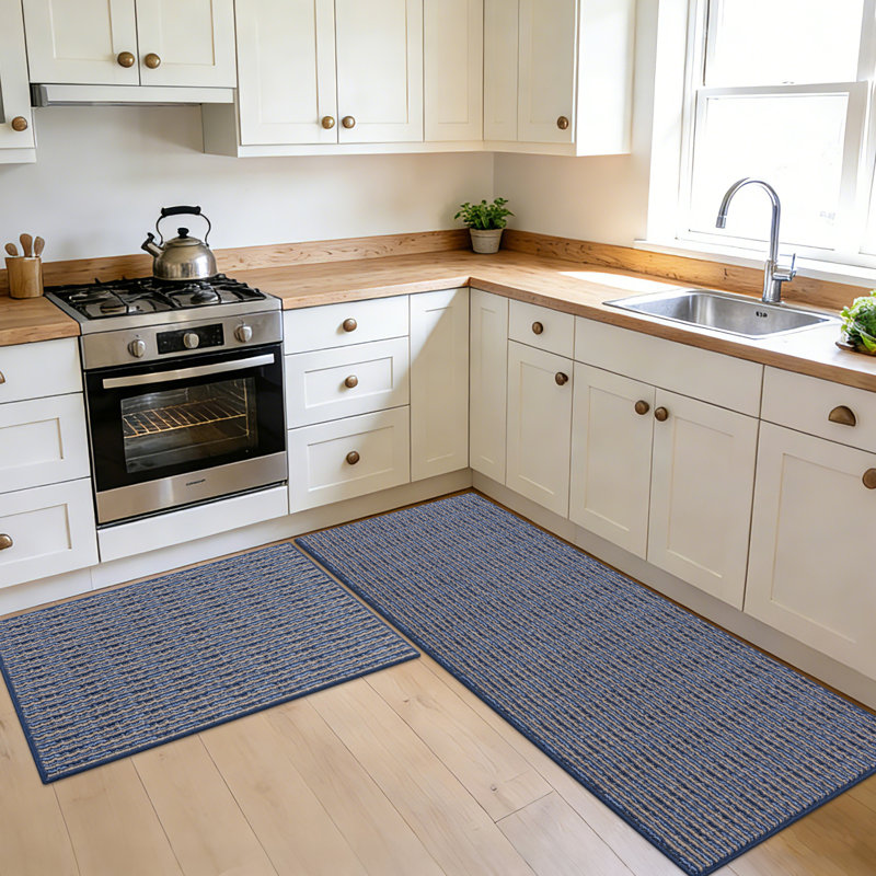 Machine Washable Non-Slip Kitchen Mat, Blue, Rectangle 5' x 2'