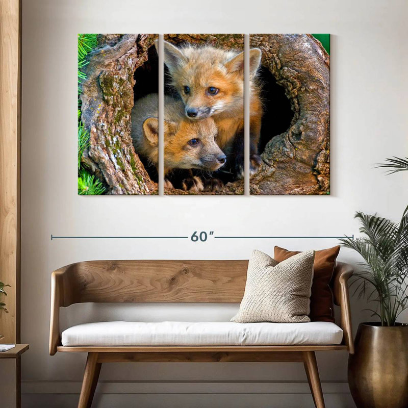 Brampt Fox Pops In Hollow Log, 32" H x 50" W