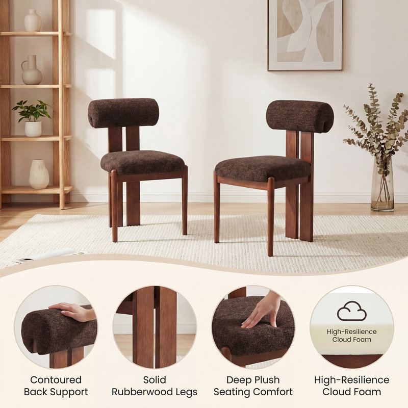 48cm H Upholstered Dining Chair in Camel, Walnut, 4, Dark Brown