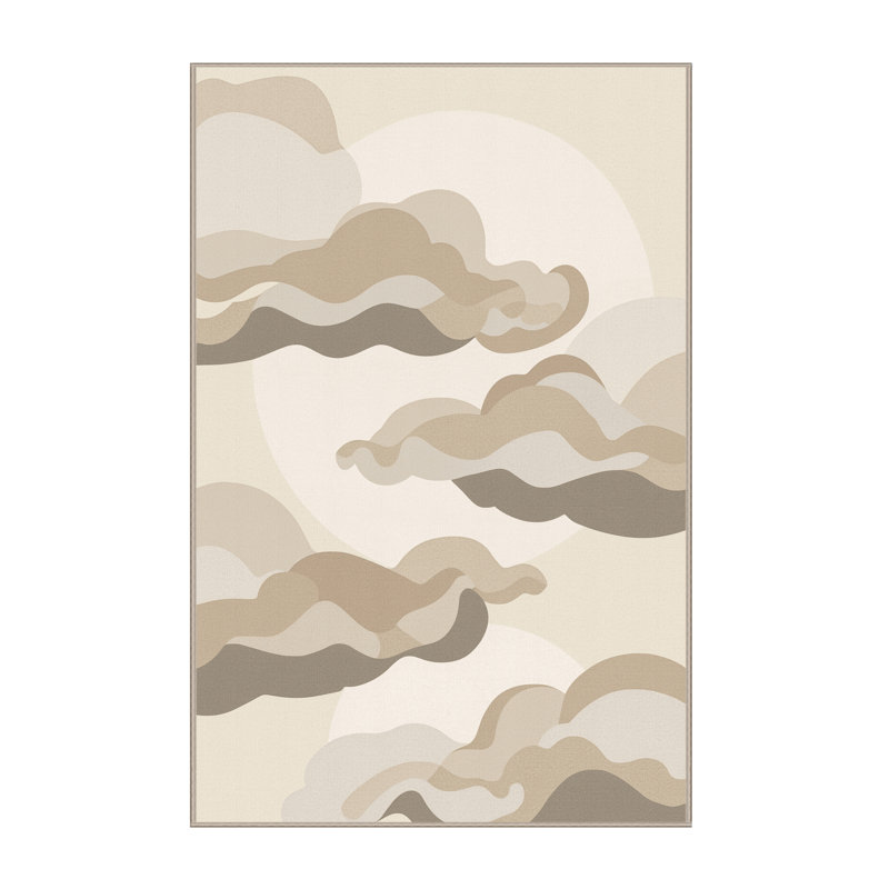 Tapis beige lavable à la machine de couleur unie minimaliste Penola, 2 pi x 3 pi
