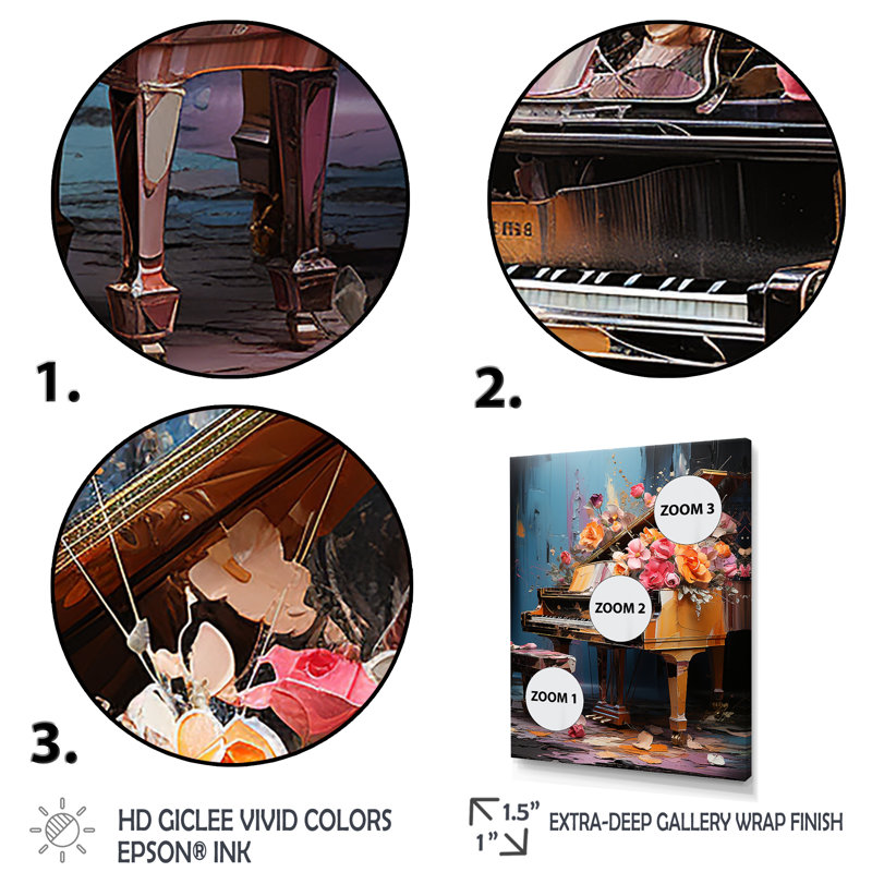 Floral Floral Magic Melody II - Piano, art mural, Cadre flottant noir, H 44 po x l 34 po x P 1,5 po