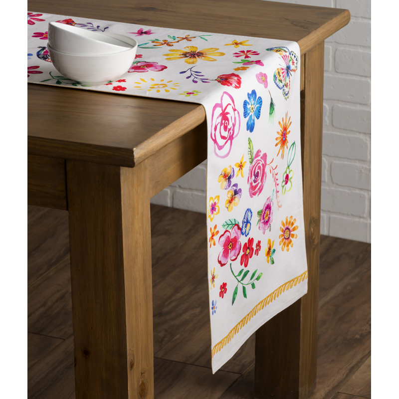 Floral 100% Cotton Table Runner, 72" L x 14.5" W