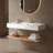 Lede 48" Bathroom Vanity , Wall-mounted Floating White Rectangular Engineered Stone Basin Without Faucet, Striped Shelves Layer, Nature Oak