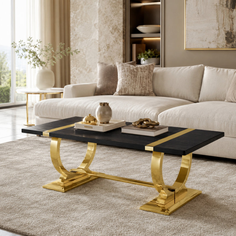 Table basse rectangulaire Caston, Noir et or