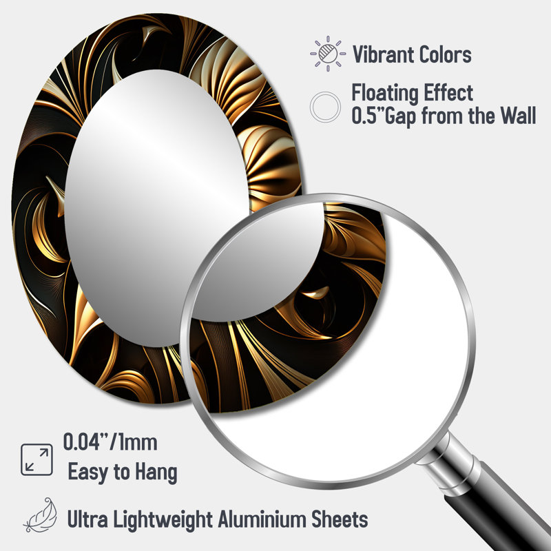 Golden Lily On Black I - Lily Decorative Mirror, Modern Wall Mirror, Printed Metal Art, 36" x 24", Oval