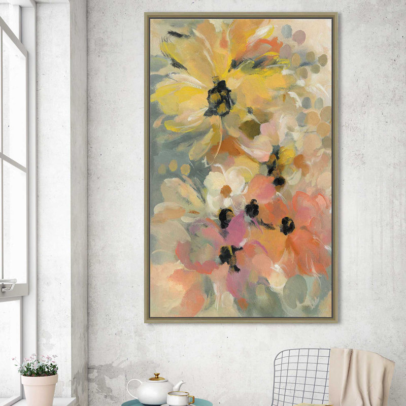 " June Flower Bed ", 63.5" H x 39.5" W x 2" D, Champagne Floater Frame