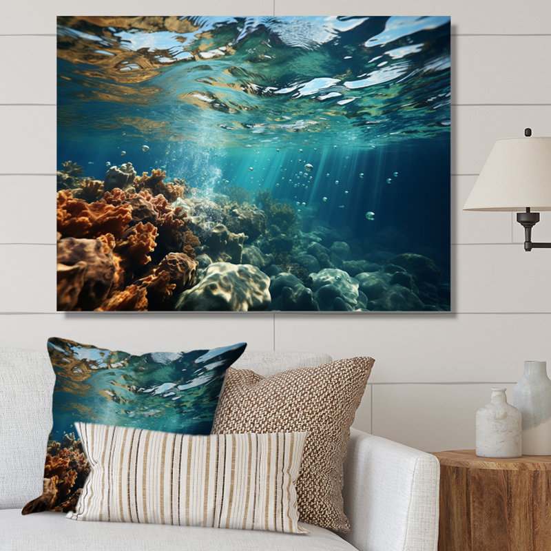 Teal Brown Ocean Marine Majesty Under Water - Landscapes Wall Art Prints, H 30 po x l 40 po, Cadre photo noir