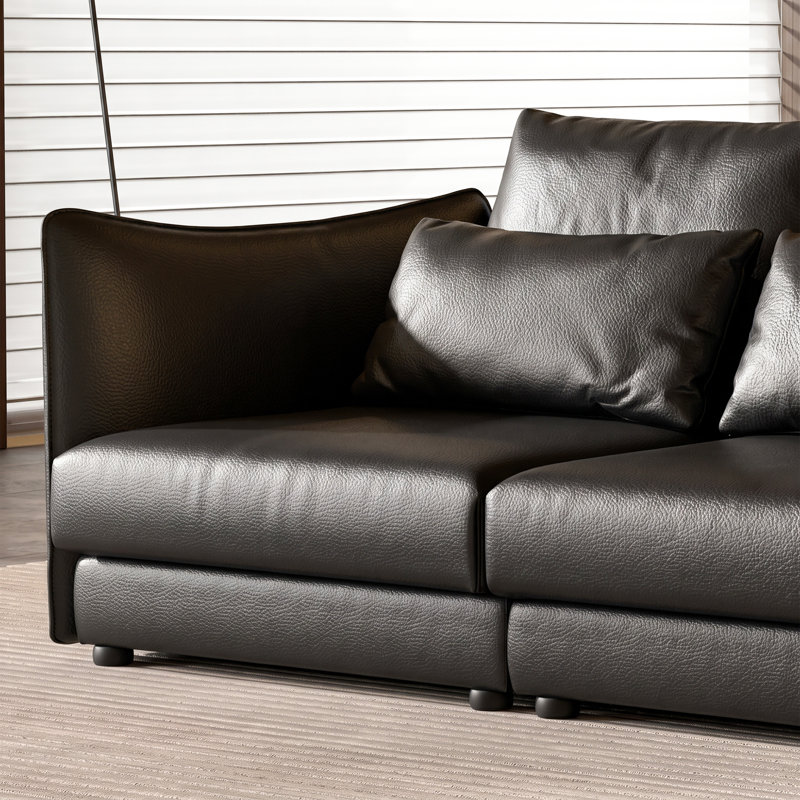 Canapé d'angle en L extra long, de style moderne, en similicuir, avec assise profonde et pieds en acier inoxydable