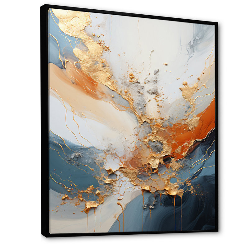 Golden Sunrisre abstrait or et bleu nova I - reproduction d'art sur toile encadrée, H 20 po x l 12 po x P 1 po
