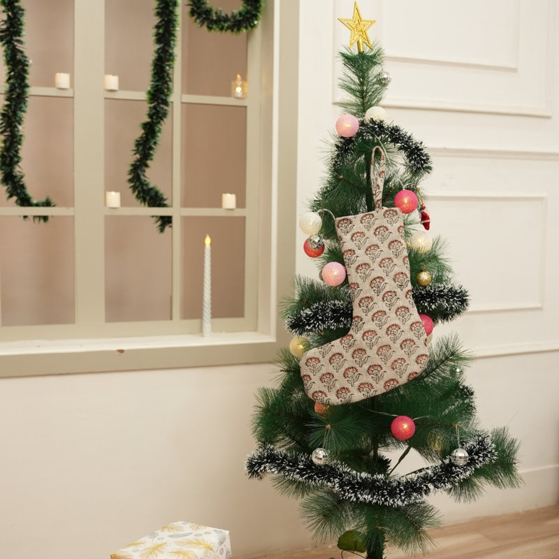 Chaussette de Noël artisanale à imprimé de blocs de Noël festif - Juju, H 10 po x l 4,5 po