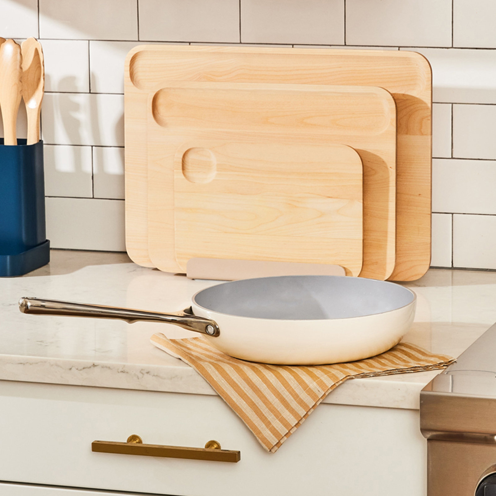 Caraway 3-Piece Frying Pan Set, Cream