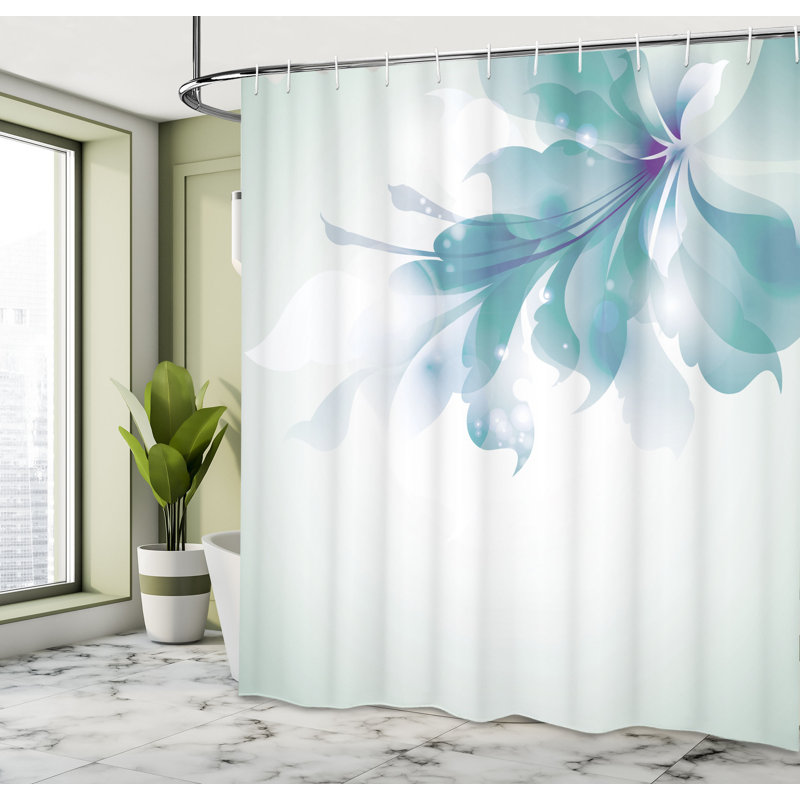  Rideau de douche simple bleu à fleurs ombrées, H 69 po x l 70 po, Vert amande