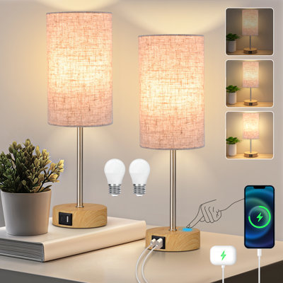 14'' Minimal 3-Way Dimmable Table Lamp Set, Touch Control (2 LED Bulbs Included)