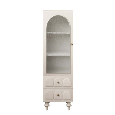 62.99" Tall Storage Cabinet Display Cabinet with Tempered Glass Door, Two Drawers and an Adjustable Shelf Spacious Storage Solutions, for Living Room, by Charlton Home
