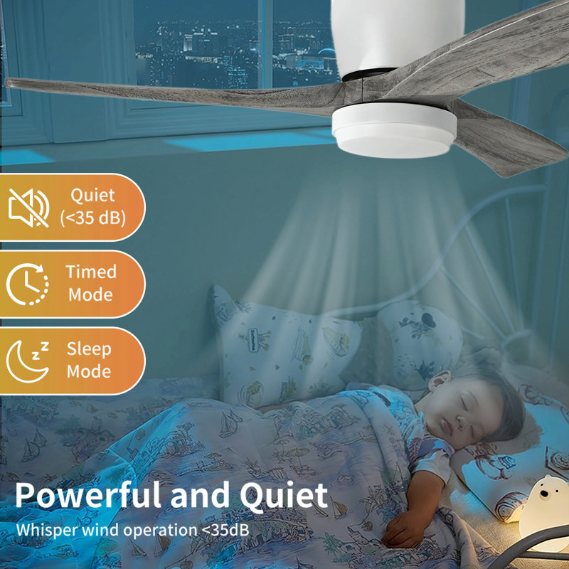 Ventilateur de plafond en bois massif 42 "avec plafonnier encastré, moteur à courant continu, Blanc, Gris