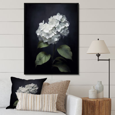Fleurs d'hortensia noires et blanches sur toile