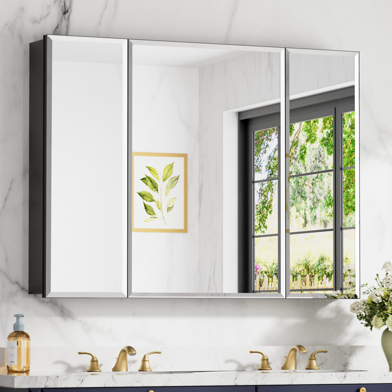 Armoire à pharmacie 36 po x l 30 po avec miroir en aluminium, meuble-lavabo encastré ou à fixation en surface avec tablette en verre trempé réglable, grand espace de rangement (noir)
