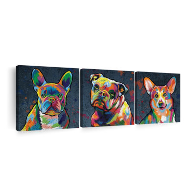 " Alert Dogs Abstract Color Multi Piece Canvas Print " by Jude A 3 - Pieces