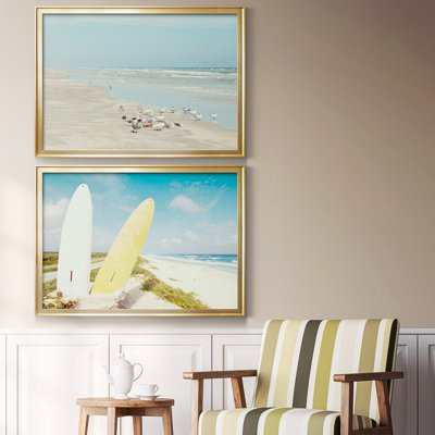 Padre Island Shore Birds - Ensemble de 2 reproductions d'art sur toile encadrées