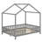 Montessori House Bed with Roof & Canopy, Wood Toddler Floor Bed with High Railings-386128650