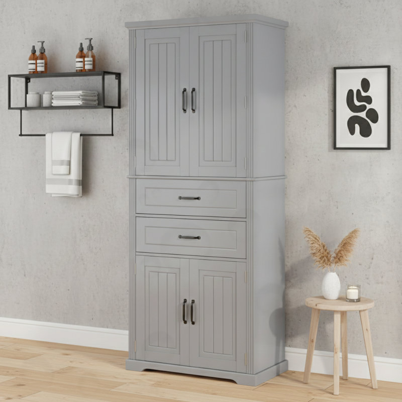 Storage Cabinet with 2 Drawers and Adjustable Shelf, Gray