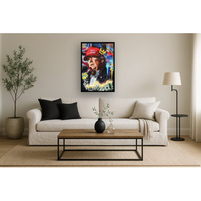 Neon Portrait with Money Canvas Neon Wall Art - 25" x 37" - Black Frame