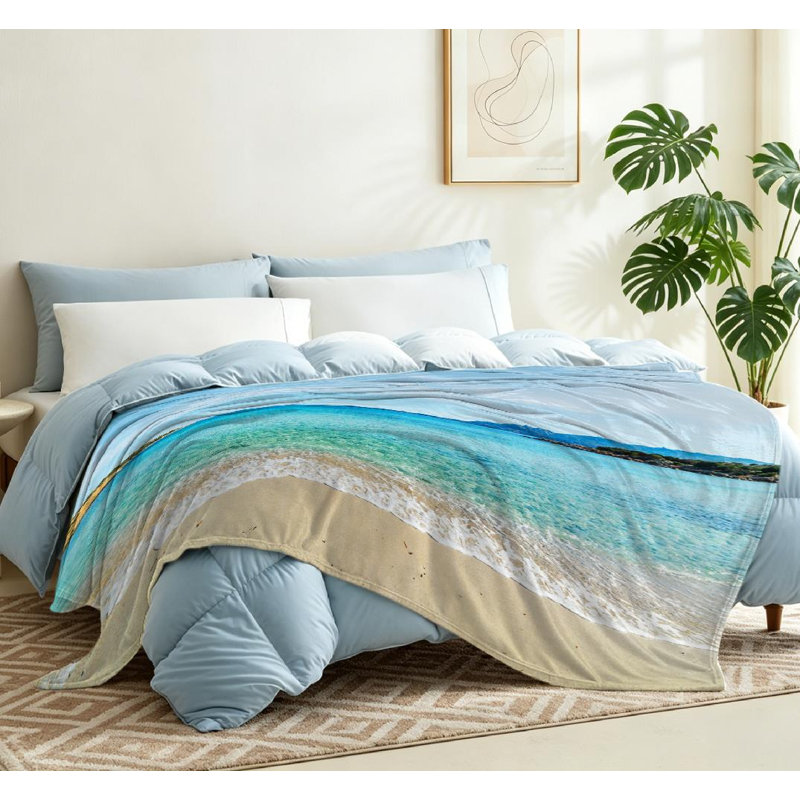 Jeté en flanelle bleue ultra douce, imprimé turquoise sur une face, Jeté 50 po x 60 po