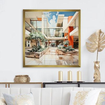 Coral Beige Mid Century Architectural Symmetry - Mid-Century Wall Art Living Room