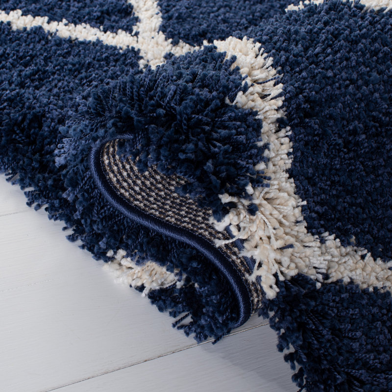 Audwen Geometric White/Navy Area Rug, Rectangle 8' x 10'