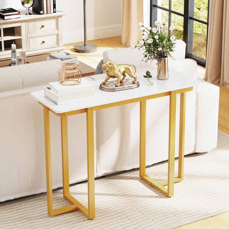 Console Table Modern Faux Marble Entryway Table White, Gold