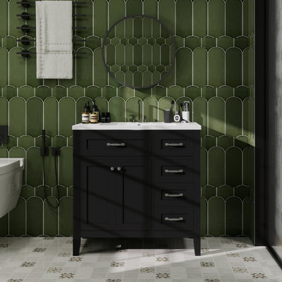Meuble-lavabo 36 po avec lavabo, armoire de salle de bain avec tiroirs, structure solide et panneau de fibres à densité moyenne