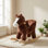 Cheval à bascule Safe Baby avec effets sonores, animal en peluche en peluche avec ceinture de sécurité pour tout-petits de 1 à 3 ans, fauteuil à bascule en bois pour jouer à l'intérieur et à l'extérieur