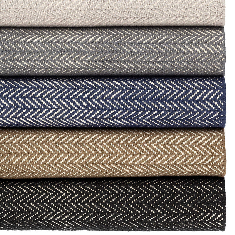 Herringbone Swedish Blue Handwoven Cotton Rug, Runner 2'6" x 8', Black