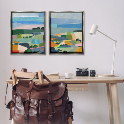 "Modern Farmland And River" par Jan Weiss, 2 pièces sur toile