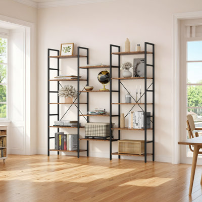  Maziah Bookcases And Bookshelves Triple Wide 5 Tiers Industrial Bookshelf, Large Etagere Bookshelf Open Display Shelves With Metal Frame For Living Room Bedroom Home Office