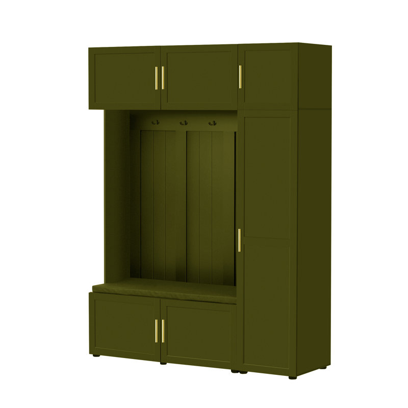 59'' Hall Tree With Bench, Green