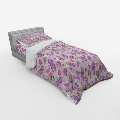 Ensemble de housse de couette campagnard en microfibre rose pâle / lavande