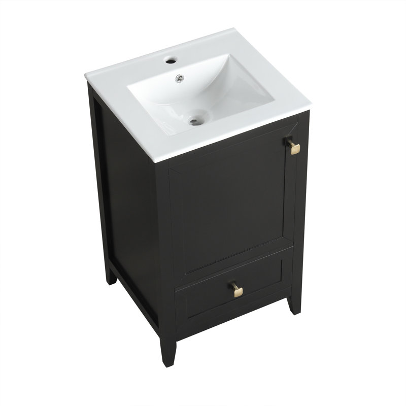 Meuble-lavabo simple 20 po avec comptoir en céramique, Noir, noir, noir, noir