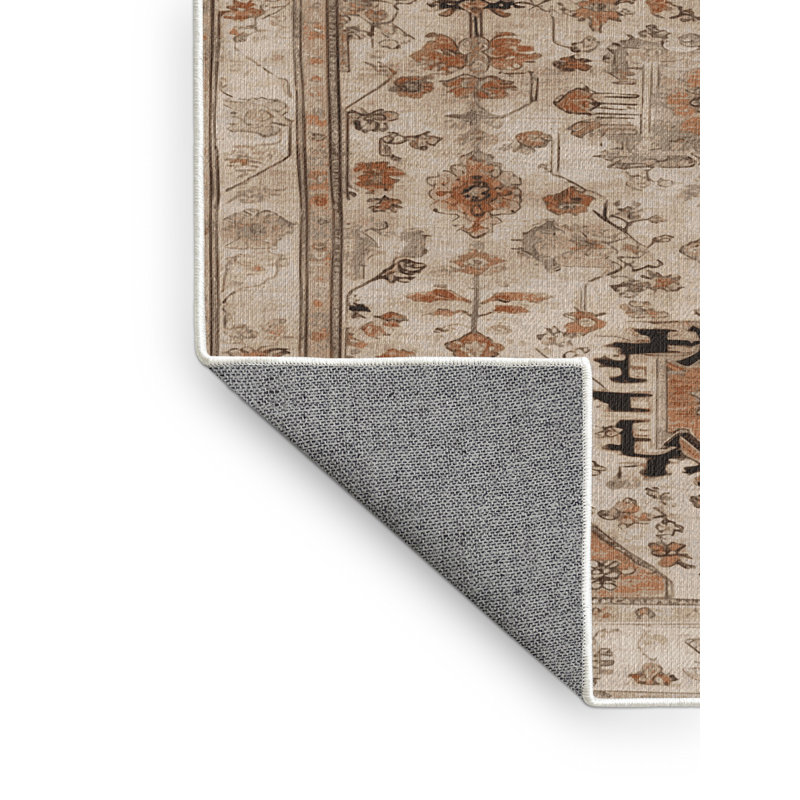 Machine Washable Afyon Beige Area Rug, Square 4'