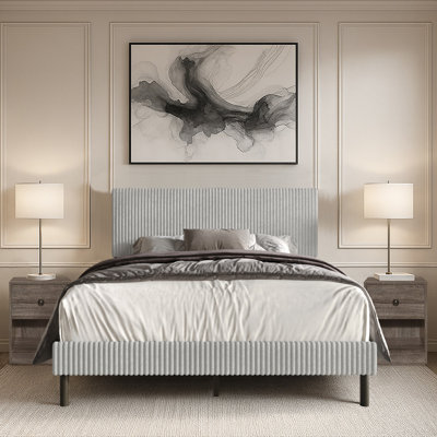 Corette King Upholstered Panel Bed With 2 Nightstands