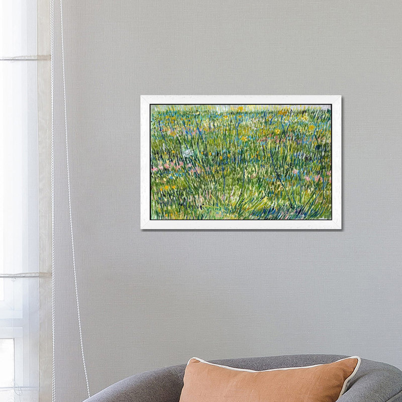 Patch Of Grass by Vincent Van Gogh - Floater Frame Painting on Canvas, White