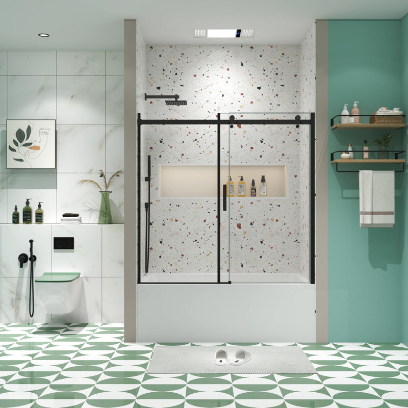 Sliding Bathtub Door, 5/16" Tempered Glass, Matted Black, Strong Leakage Performance Glass Shower, Matt Long-Term Durability