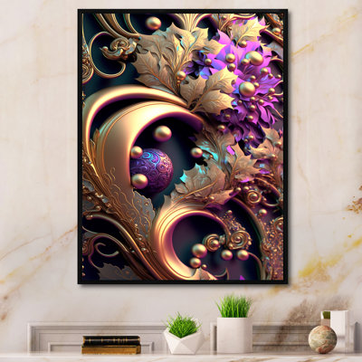 Fleurs abstraites ornées en mauve et or II - reproduction sur toile