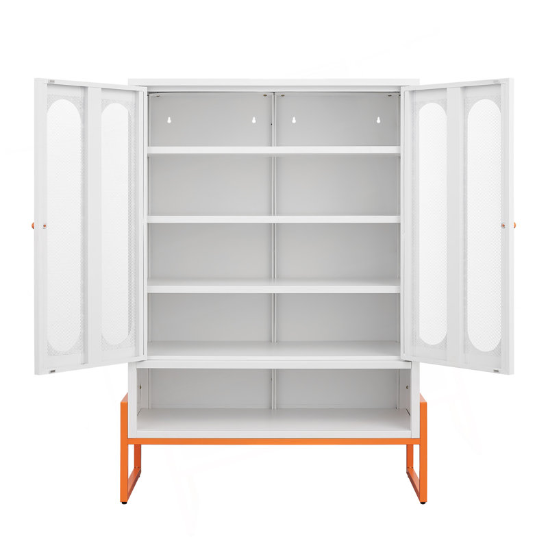 Modern Minimalist Double Door Shoe Cabinet With Adjustable Mesh Doors And High Foot Hollow Storage Cabinet Bottom, Compatible With Robotic Vacuum Cleaners