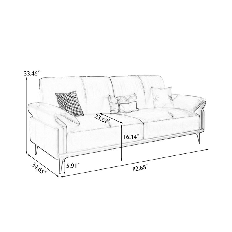 Causeuse-coussin standard en cuir véritable kaki, H 33,46 po x l 82,68 po x P 34,65 po, Kaki / Brun