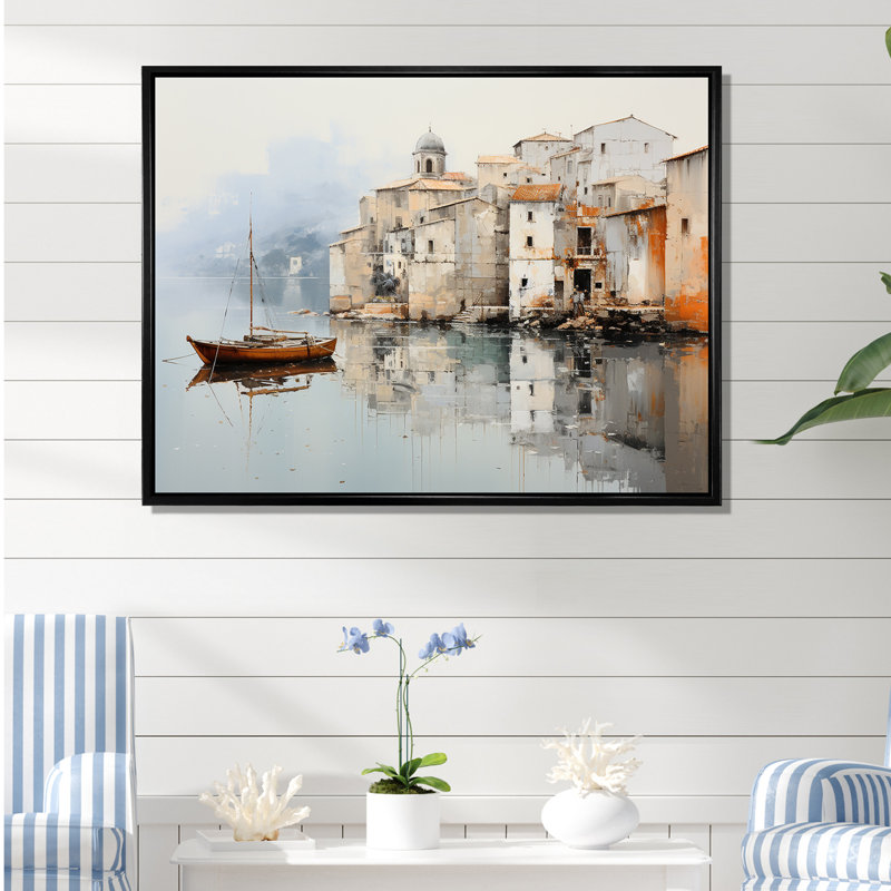 Almarina - Bateau, art mural, salon, H 34 po x l 44 po x P 1,5 po, Cadre flottant noir