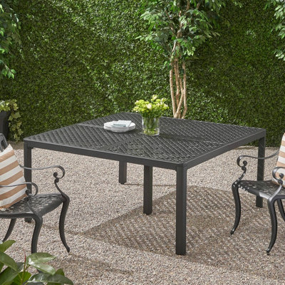 Table de salle à manger d'extérieur moderne en aluminium avec accents tissés, noir mat antique