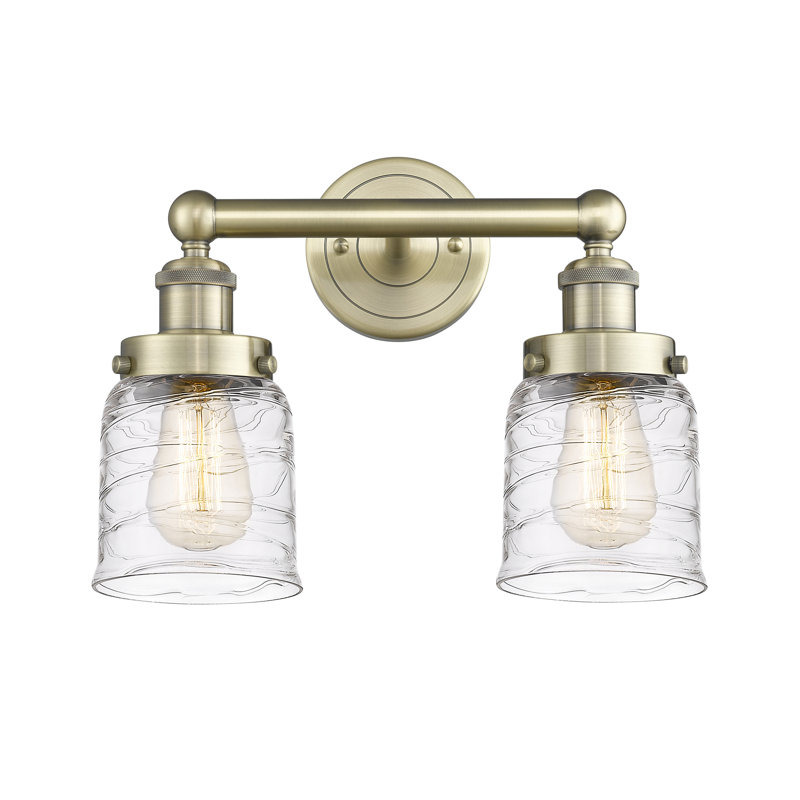 Éclairage pour meuble-lavabo à 2 lumières à intensité variable Corralitos, Tourbillon déco transparent, Laiton antique
