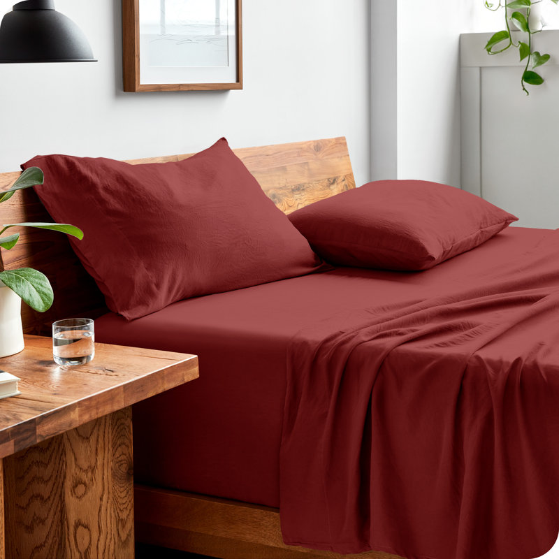 Washed Ultra-soft Microfiber Sheet Set, Twin XL Sheet Set with 1 Pillowcase, Rosewood