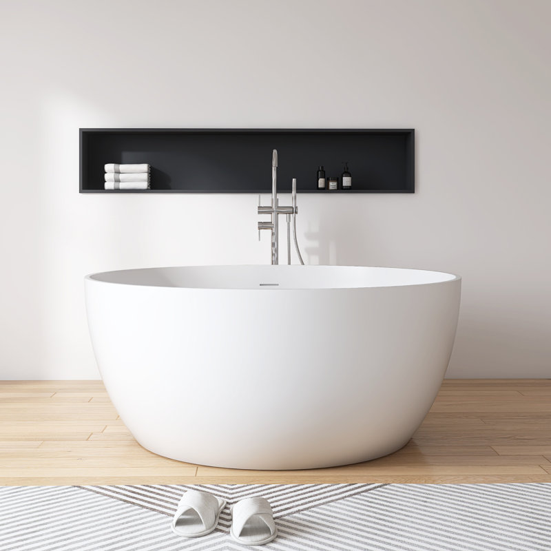 51.8" x 51.8" Freestanding Round  Solid Surface Soaking Tub